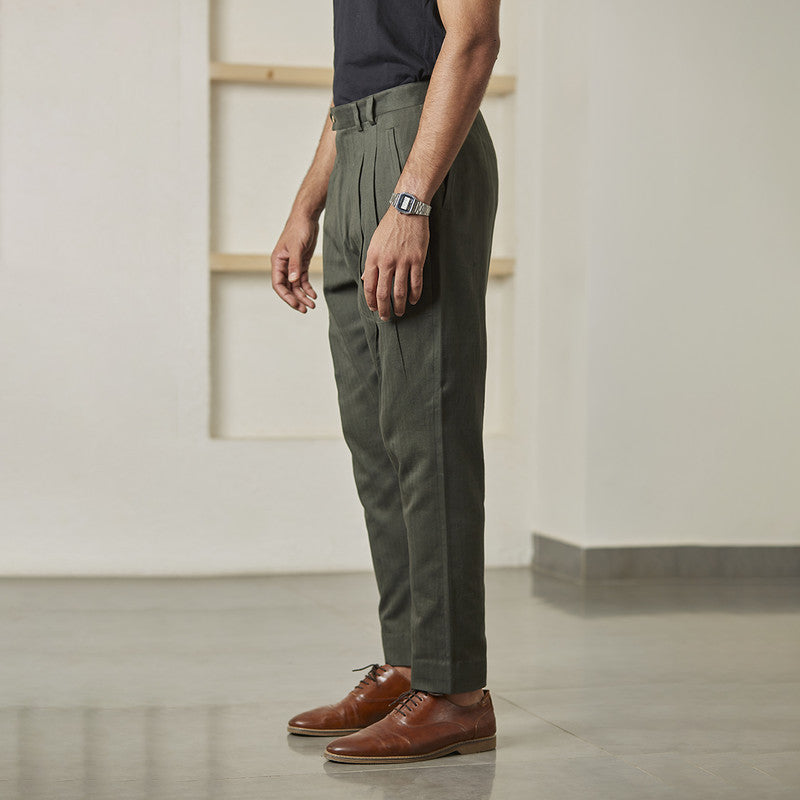 Cotton Linen Tapered Trouser | Dark Grey