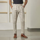 Trousers For Men | Cotton Linen | Pleated | Off-White