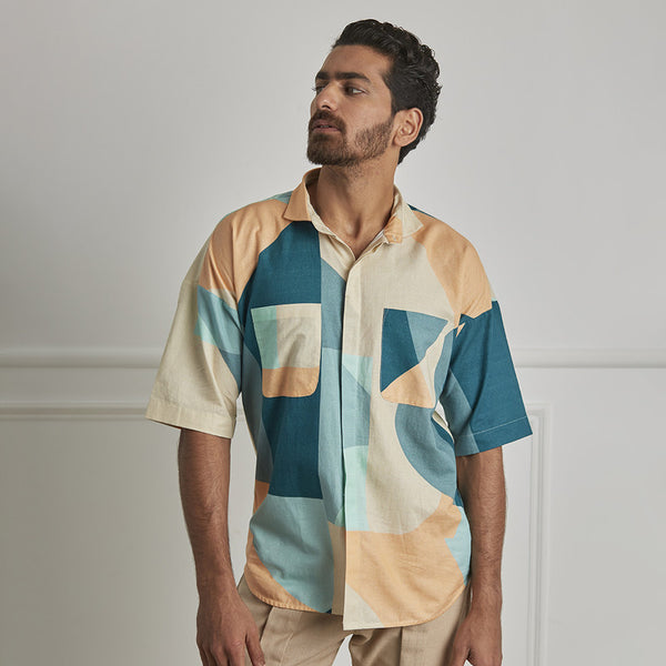 Cotton Linen Shirt | Color Block | Multicolour