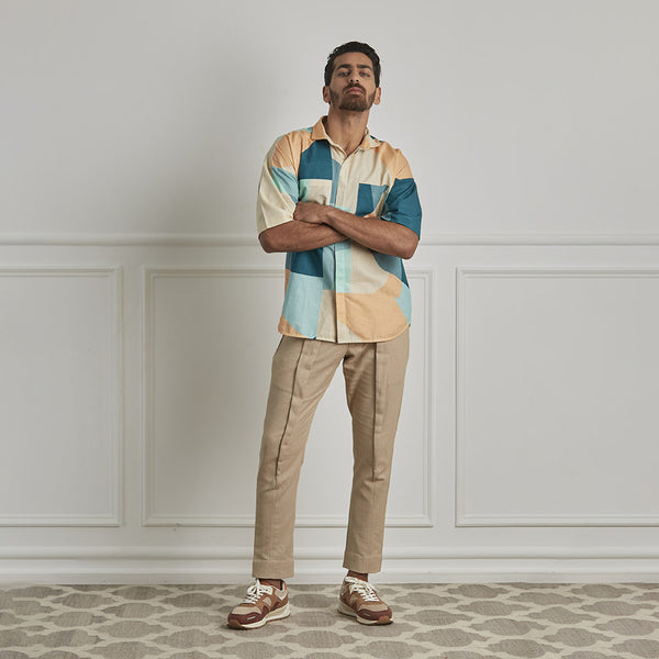 Cotton Linen Shirt | Color Block | Multicolour