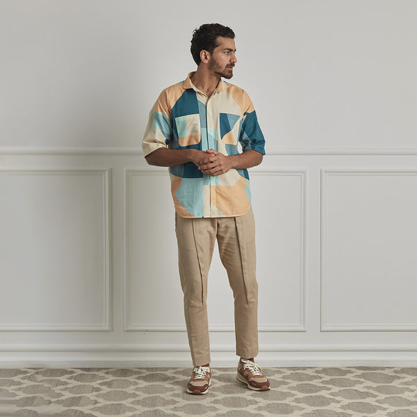 Cotton Linen Shirt | Color Block | Multicolour