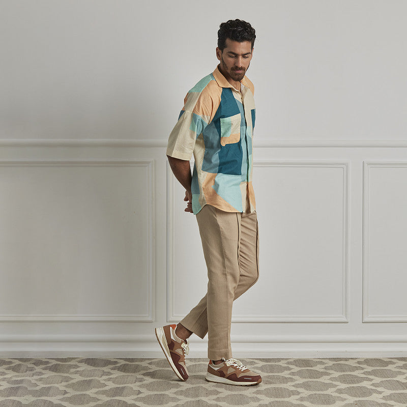 Cotton Linen Shirt | Color Block | Multicolour