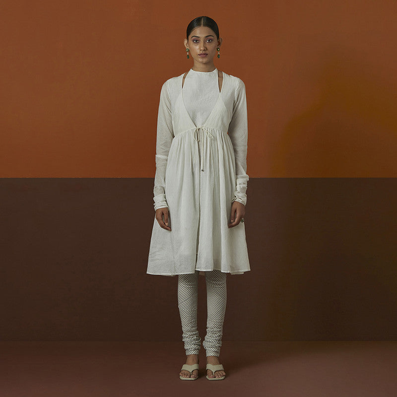 Cotton Silk Angrakha Kurta | White