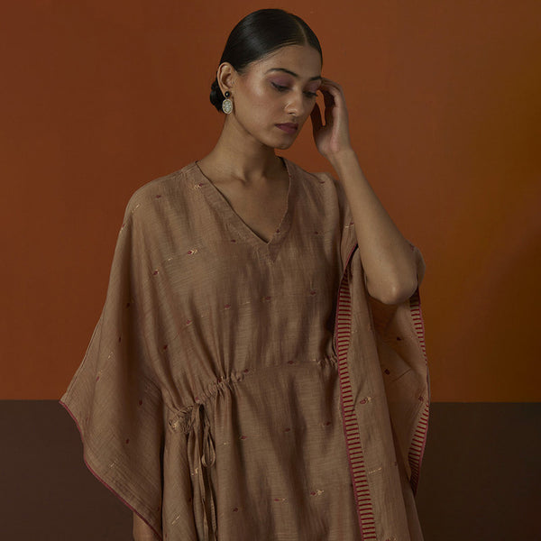 Cotton Silk Kaftan | Brown