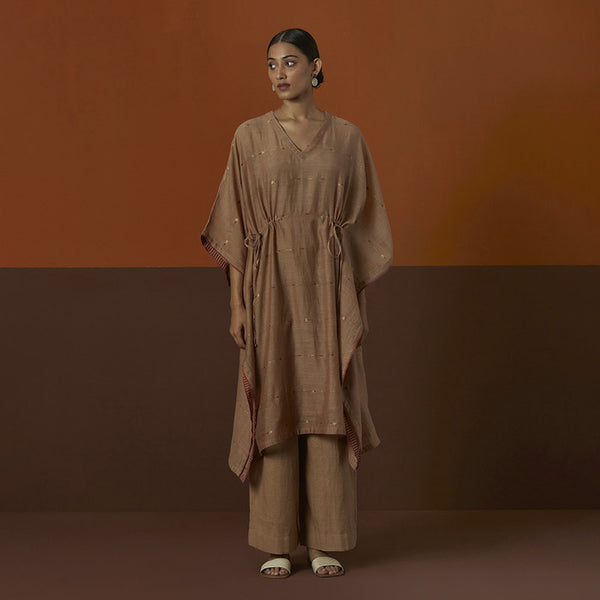 Cotton Silk Kaftan | Brown