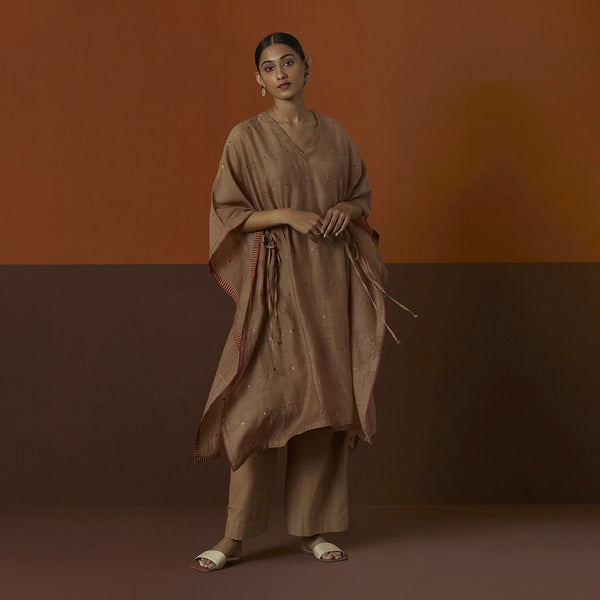 Cotton Silk Kaftan | Brown