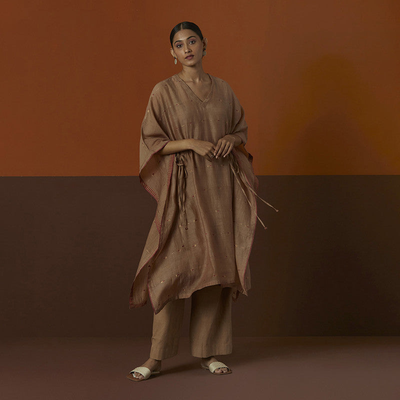 Cotton Silk Kaftan | Brown