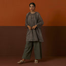 Cotton Silk Kurta Top | Raglan Sleeves | Grey