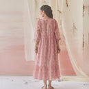 Cotton Silk Maxi Dress | Floral Block Printed | Pink