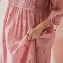 Cotton Silk Maxi Dress | Floral Block Printed | Pink