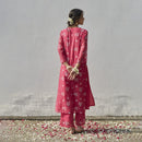 Chanderi Cotton Kurta Set with Dupatta | Block Print | Fuchsia & Ivory