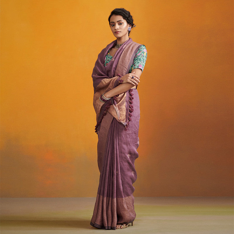 Festive Wear | Pure Linen Saree with Jamdani Motifs | Purple