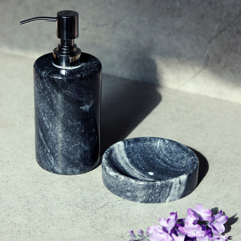 Marble Dispenser & Tray | Black | Set of 2