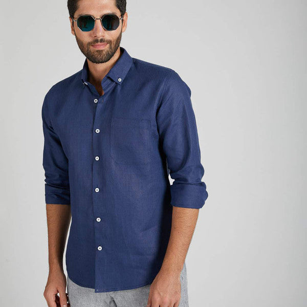 Hemp Buttondown Shirt | Navy Blue