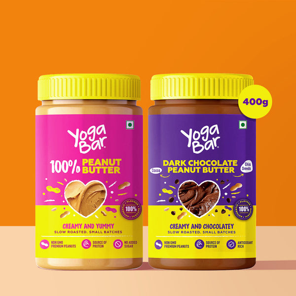 Yoga Bar Pure Peanut Butter & Dark Chocolate Peanut Butter | 400g Each