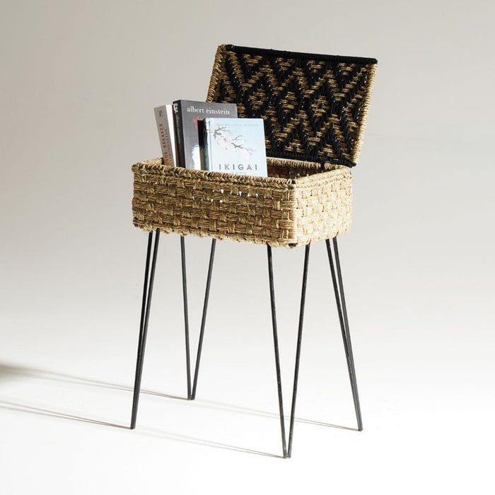 Metal & Cotton Storage Box | Black & Beige | LxBxH-38x23x56 cm