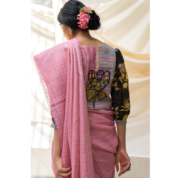 Pure Linen Saree with Kalamari Blouse | Light Pink