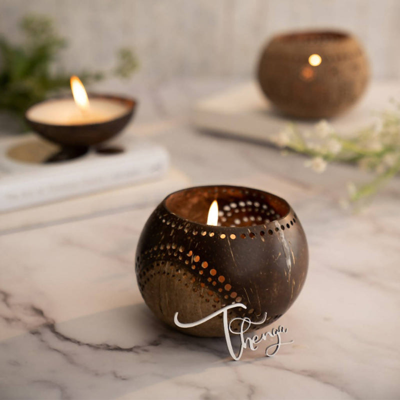 Handcrafted Brown Coconut Shell Candle Holder