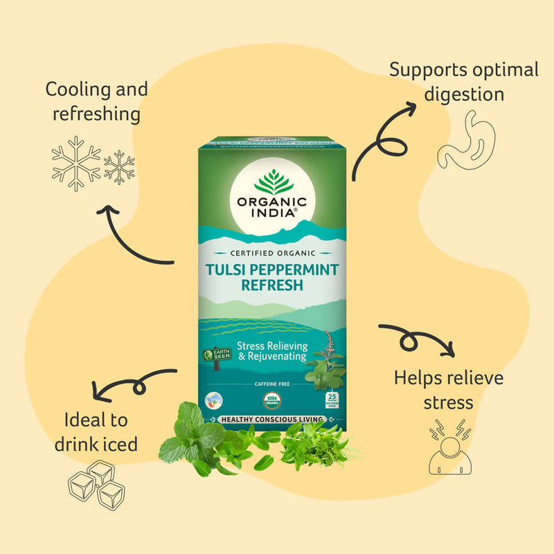 Organic India | Tulsi Peppermint | Relieve Stress and Fatigue | 25 Tea Bags