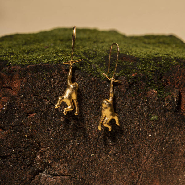 Handcrafted Gold Coated Brass Gorillas Earrings