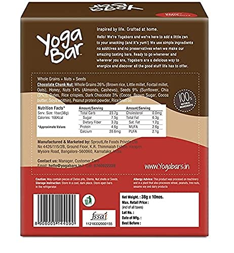 Yoga Bar Energy Bars | Chocolate Chunk Nut | 10 Bars