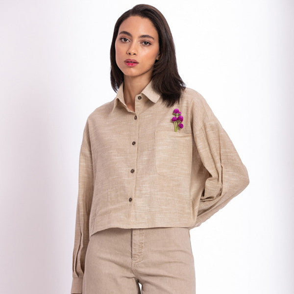 Cotton Linen Shirt | Cropped Shirt | Beige