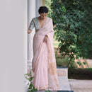 Linen Saree | Saree For Women | Light Pink and Golden Zari