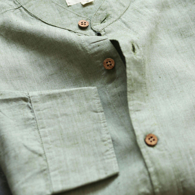 Linen Shirt for Men | Mandarin Collar | Military Green