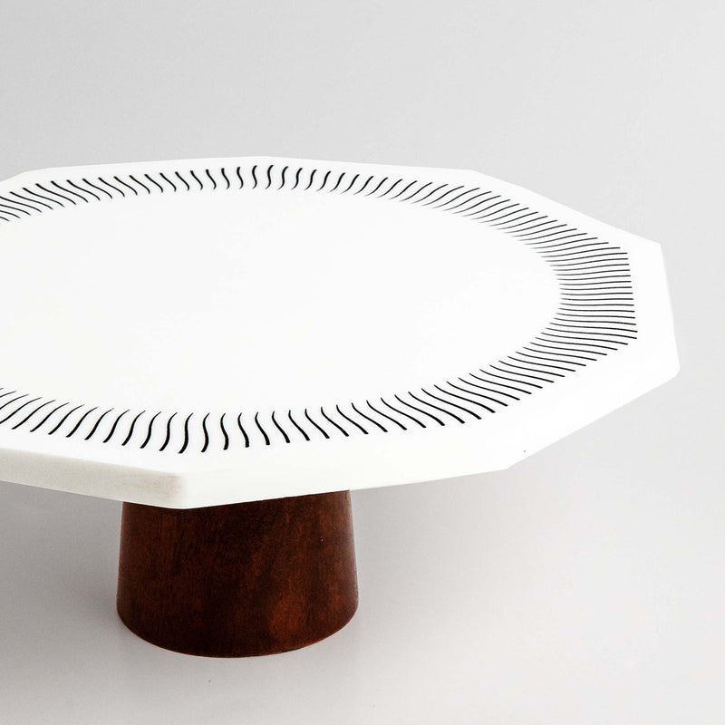 Housewarming Gifts | Mango Wood & Marble Cake Stand | White