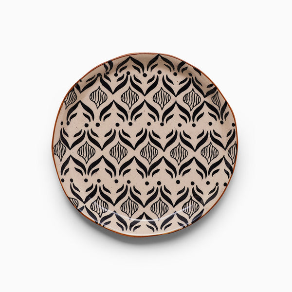 Stoneware Ceramic Plate | Beige & Black | 8 inch