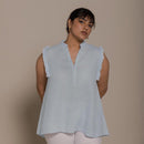 Pure Hemp Ruffled Sleeves Shirt | Blue