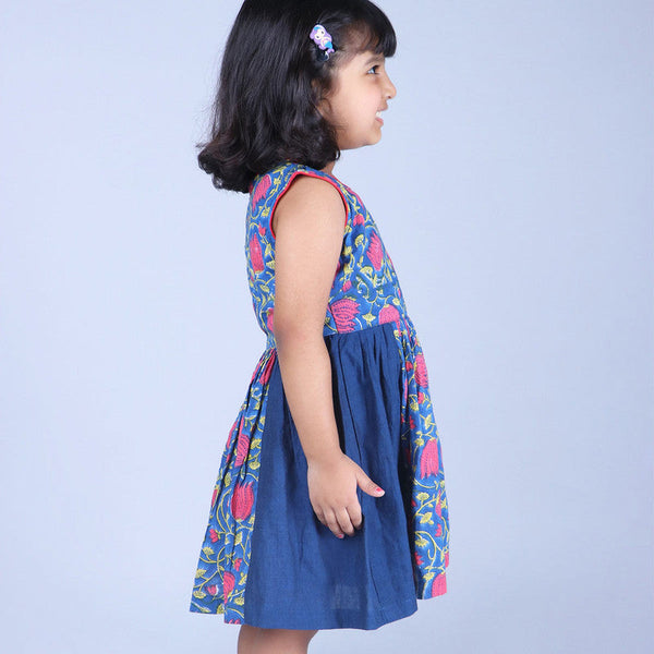 Birthday Dress | Cotton Dress for Girls | Floral Print | Navy