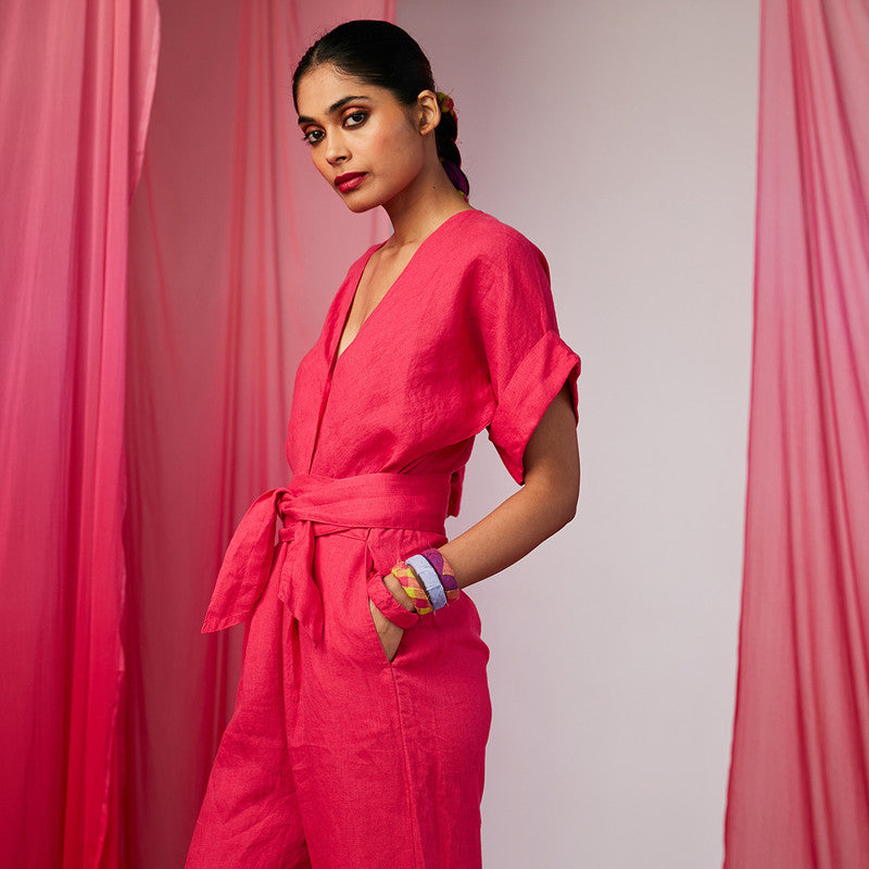 Zara ruffled hot pink wrap crossover jumpsuit