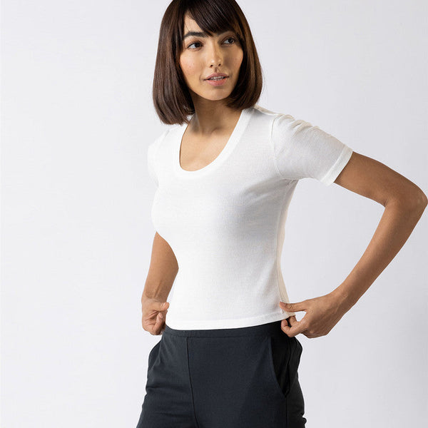 Cotton Modal Scoop Neck Top | Marshmallow White