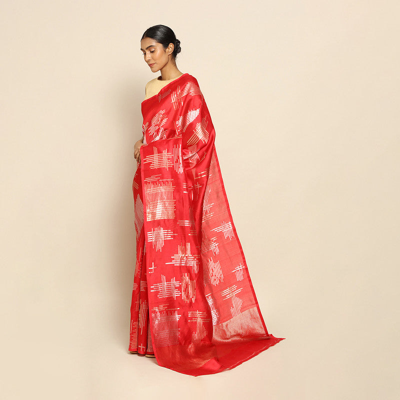 Banarasi Silk Saree | Geometric Motifs | Red