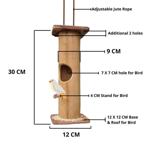 Bird House | Bird Nest with Adjustable Rope | Bamboo | 30 cm