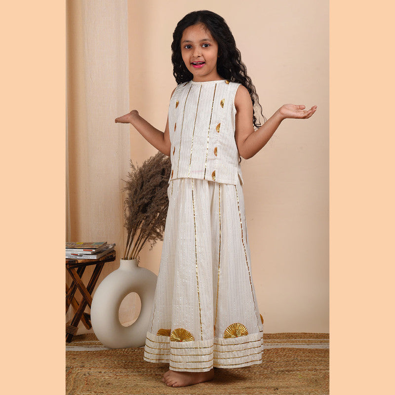 Pure Cotton Gota Work Skirt Set for Girls | Ivory