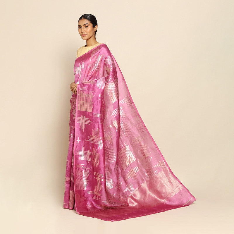 Banarasi Silk Saree | Geometric Motifs | Pink