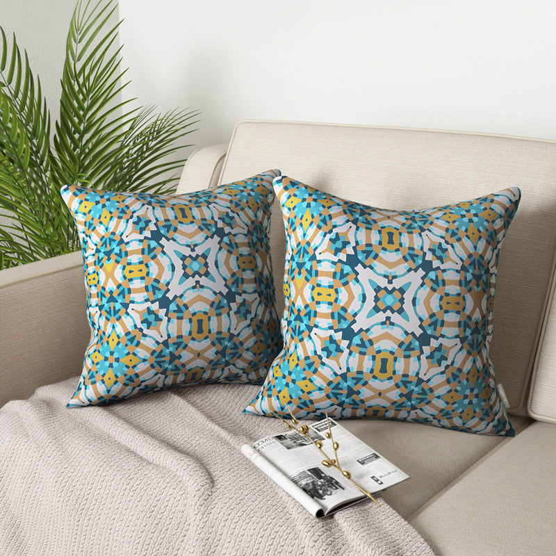 Cotton Cushion Covers | Floral Printed | Teal | Set of 2