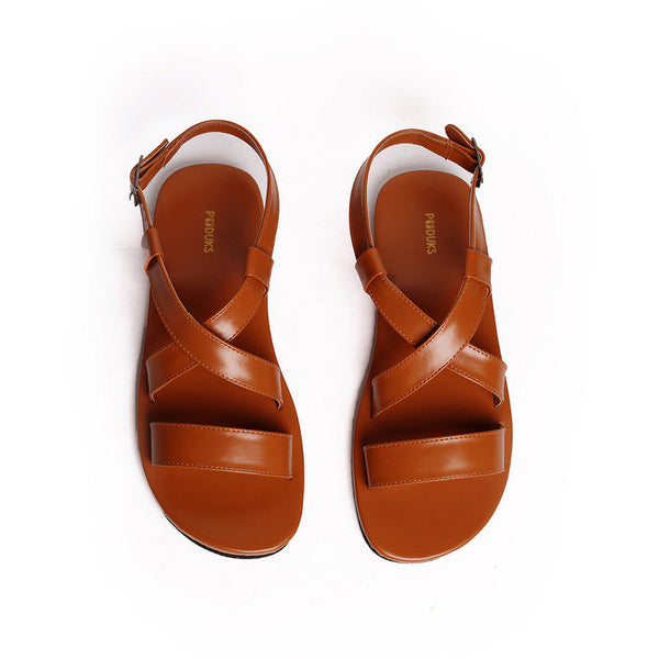 Paaduks Sandals for Men | Vegan Leather Flat Sandals | Multi-Strap | Brown