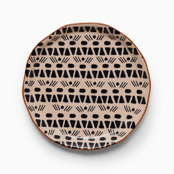 Stoneware Ceramic Plate | Beige & Black | 8 inch