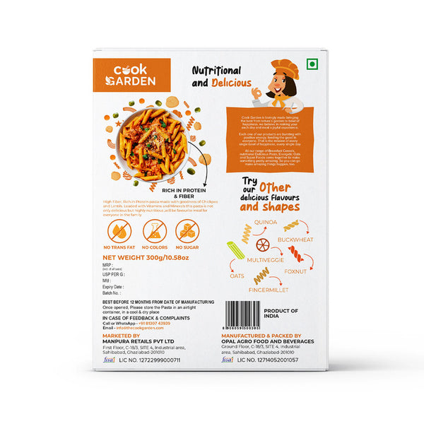 Chickpea Lentil Protein Pasta | High Fiber & High Energy | Cholesterol Free | 300 g.