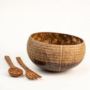 Coconut Bowl With Spoon and Fork | Ring Design | 900 ml | Brown