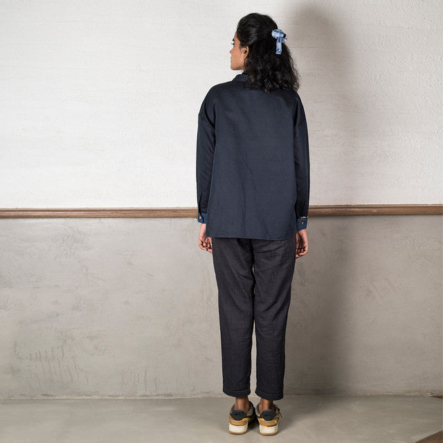 Linen Shirt for Women | Panelled Shirt | Blue