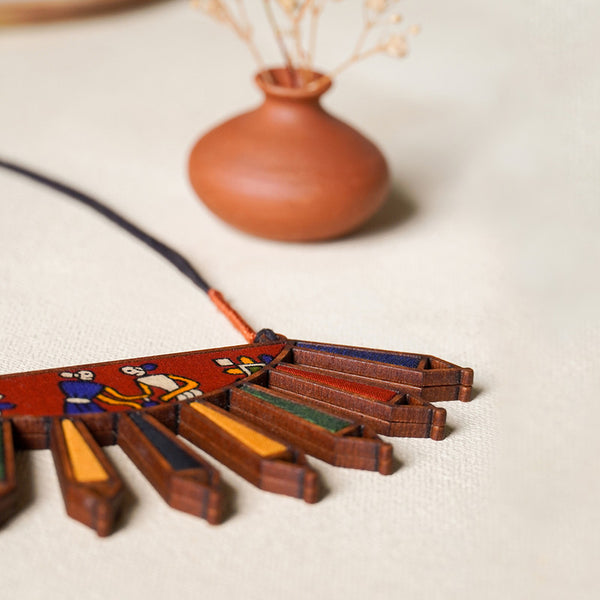 Upcycled Fabric & Wood Necklace