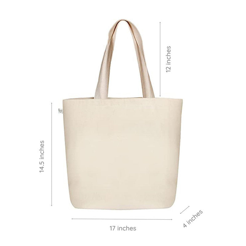 Cotton Canvas Tote Bag | Zipper | Printed | Off-White