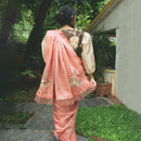 Linen Saree With Blouse | Hand Emrboidered | Red