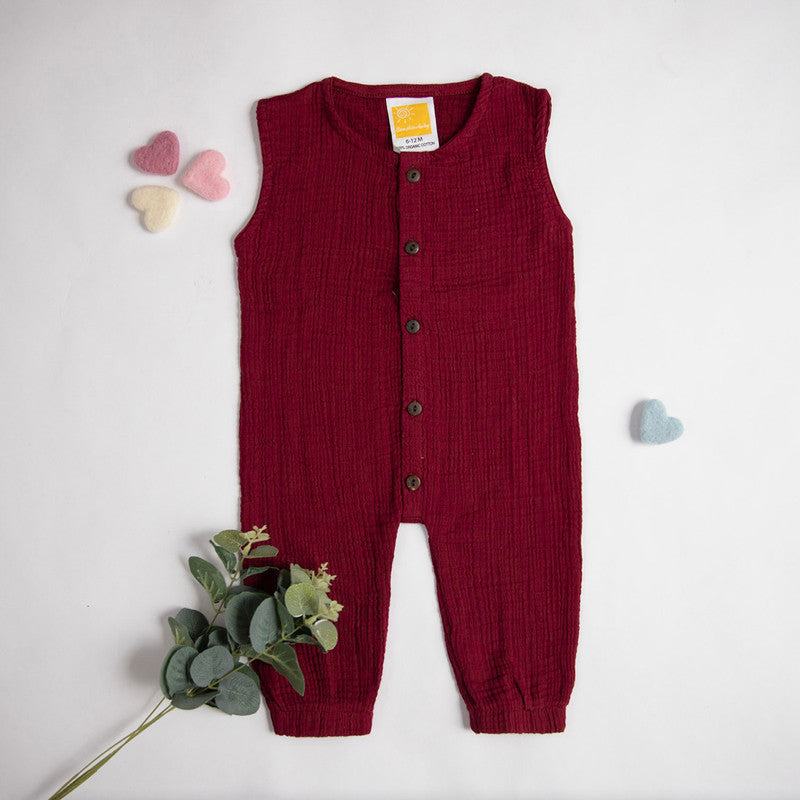 Organic Cotton Muslin Baby Romper | Full Length | Maroon