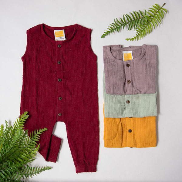 Organic Cotton Muslin Baby Romper | Full Length | Maroon