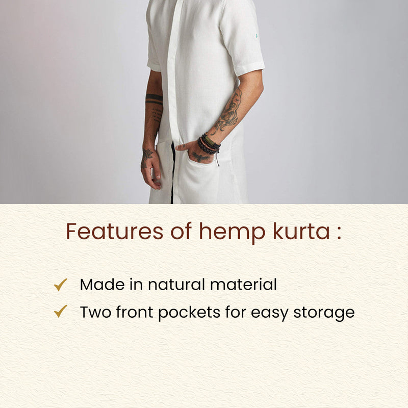 Kurta for Men | Hemp | Hi-Low Style | White